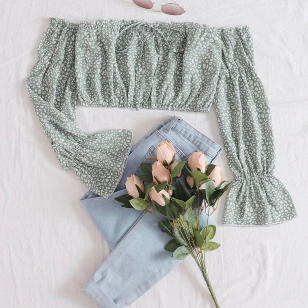 All Over Print Knot Front Crop Bardot Top